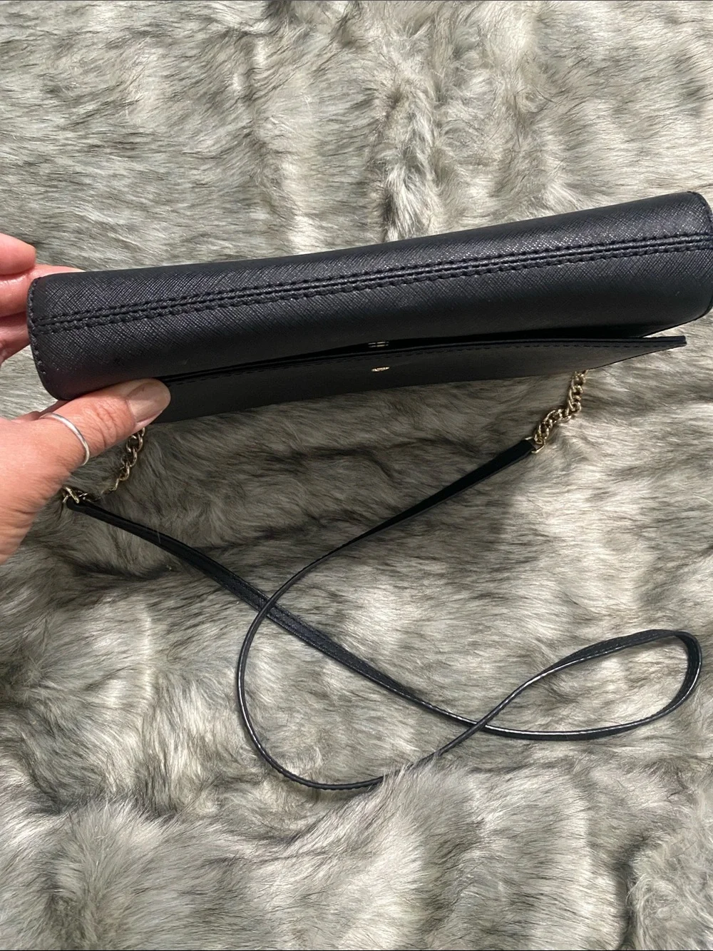 kate spade black leather crossbody with gold-tone chain